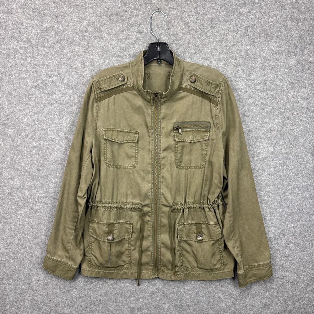 Express Womens Olive Green Lyocell Utility Field Jacket Mock Neck Full‎ Zip L